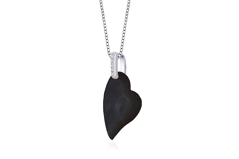 Genevive Gold Plated Cz Pave Heart Mother Of Pearl Drop Necklace