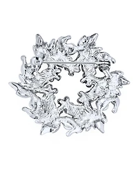 Bling Jewelry Pearl Wreath Circle Statement Brooch Pin Crystal Accent for Lapel and Scarf