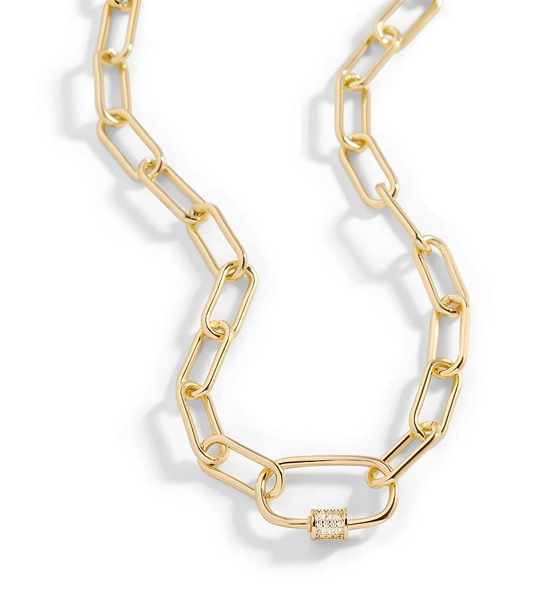 Mint & Lily Link Chain Necklace with Pave Carabiner Clasp
