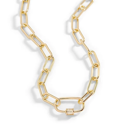 Mint & Lily Link Chain Necklace with Pave Carabiner Clasp