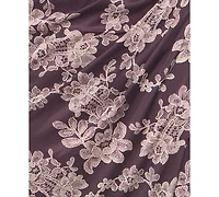 B Darlin Juniors Sweetheart Neck Printed Satin Midi Dress with Spaghetti Straps Skirt Slit