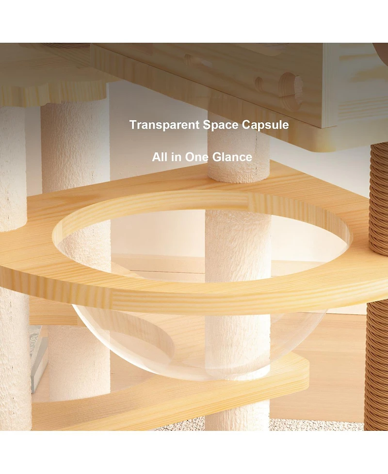 Streamdale Furniture 66.9" Modern Wood Cat Tree with Sisal Scratching Posts and Acrylic Hammock