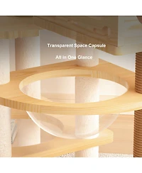 Streamdale Furniture 66.9" Modern Wood Cat Tree with Sisal Scratching Posts and Acrylic Hammock