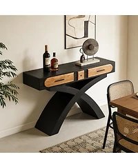 Streamdale Furniture Ashwood Veneered Cross-Leg Console Table with Two Drawers