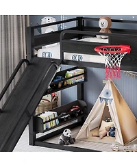 Streamdale Furniture Metal Loft Bed with Slide, Climbing Wall, and Sports Features