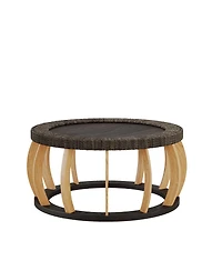 Streamdale Furniture Vintage Rattan and Solid Wood Round Coffee Table