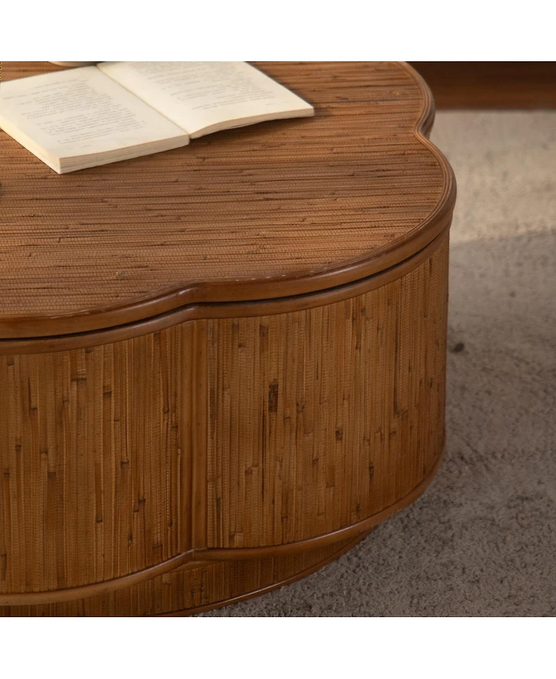 Streamdale Furniture Flower-Shaped Rattan Coffee Table with Lift-Off Storage