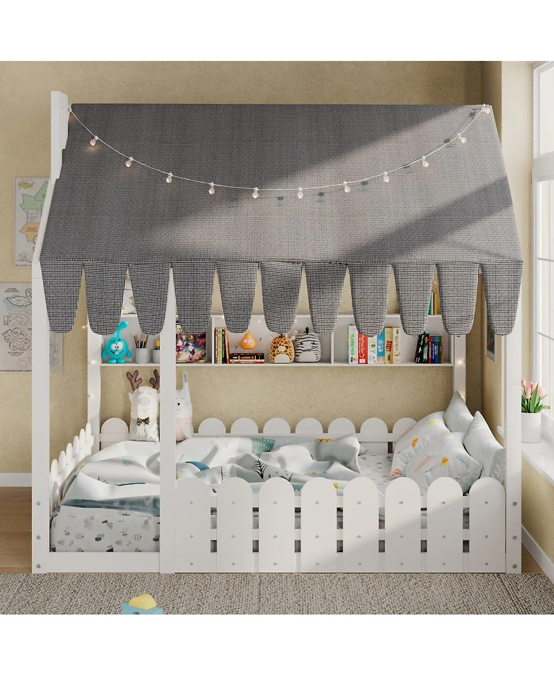 Streamdale Furniture Montessori House Bed with Fence, Lights and Storage