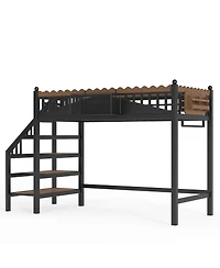 Streamdale Furniture Metal Loft Bed with Storage Stairs and Bookshelf