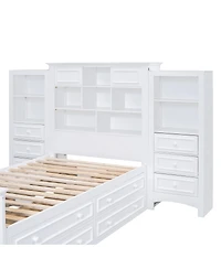 Streamdale Furniture Wood Platform Bed with Vertical Cabinet and 8 Drawers