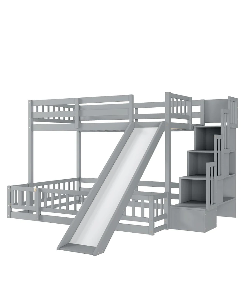 Streamdale Furniture Full Bunk Bed with Slide, Storage Staircase, and Guardrails,