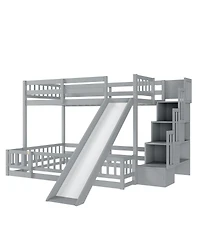 Streamdale Furniture Full Bunk Bed with Slide, Storage Staircase, and Guardrails,