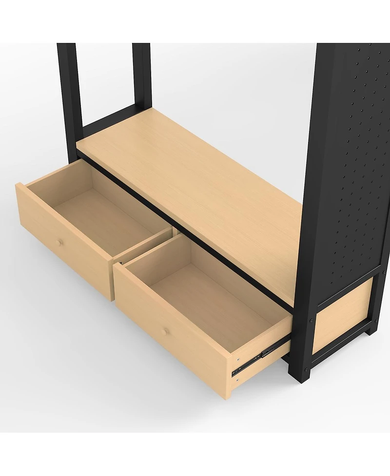 Streamdale Furniture Metal Loft Bed with Wardrobe, Storage Shelves, and Pegboard