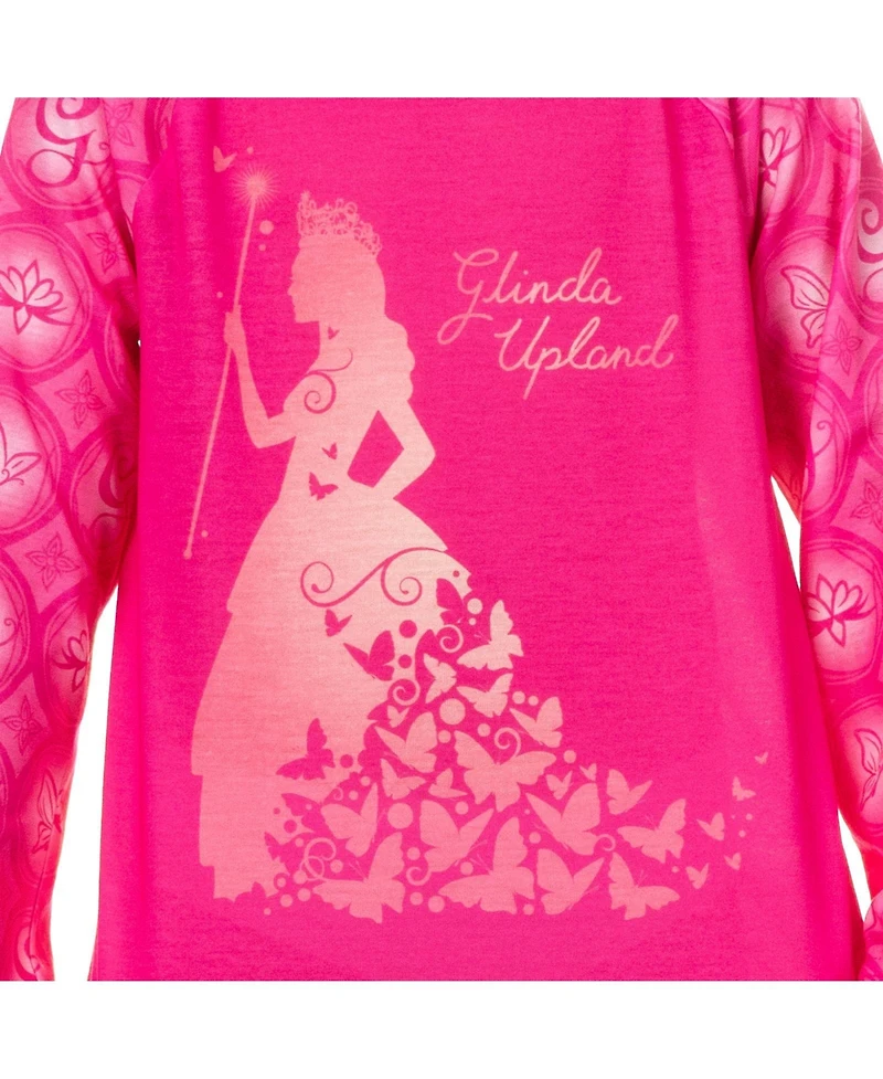 Wicked Girls' 4-16 Kids Glinda Upland Nightgown Butterfly Silhouette Long-Sleeve Raglan Soft Fleece Gown