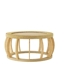 Streamdale Furniture Vintage Rattan Solid Wood Round Coffee Table