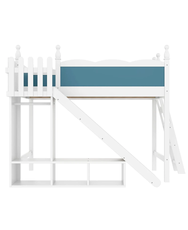 Streamdale Furniture Full Loft Bed with Storage, Wardrobe, and Slide, Solid Wood