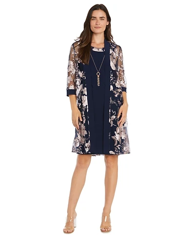 R & M Richards Women's 2-Pc. Embroidered Jacket Necklace Dress Set
