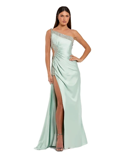Mac Duggal Women's One Shoulder Embellished Cut Out Slit Gown