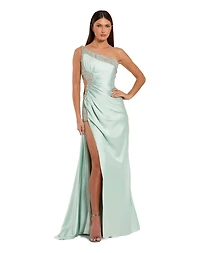 Mac Duggal Women's One Shoulder Embellished Cut Out Slit Gown