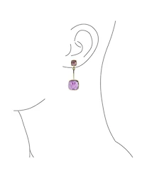 Bling Jewelry Geometric Square Bar Faceted Gemstone Purple Amethyst Dangle Statement Earrings Gold Plated