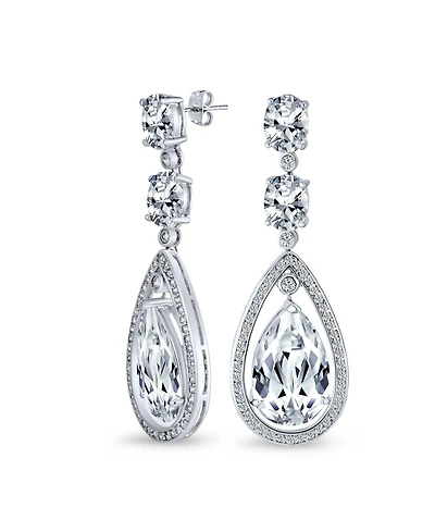 Bling Jewelry Cocktail Bridal Cubic Zirconia Halo Big Statement Teardrop Cz Chandelier Earrings Silver Plated