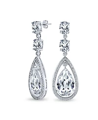 Bling Jewelry Cocktail Bridal Cubic Zirconia Halo Big Statement Teardrop Cz Chandelier Earrings Silver Plated