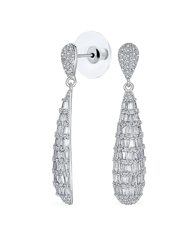 Bling Jewelry Bridal Cubic Zirconia Pave Cz Elongated Teardrop Statement Chandelier Earrings Silver Plated