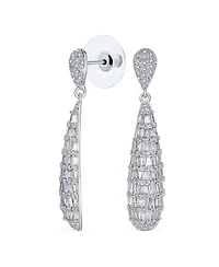 Bling Jewelry Bridal Cubic Zirconia Pave Cz Elongated Teardrop Statement Chandelier Earrings Silver Plated