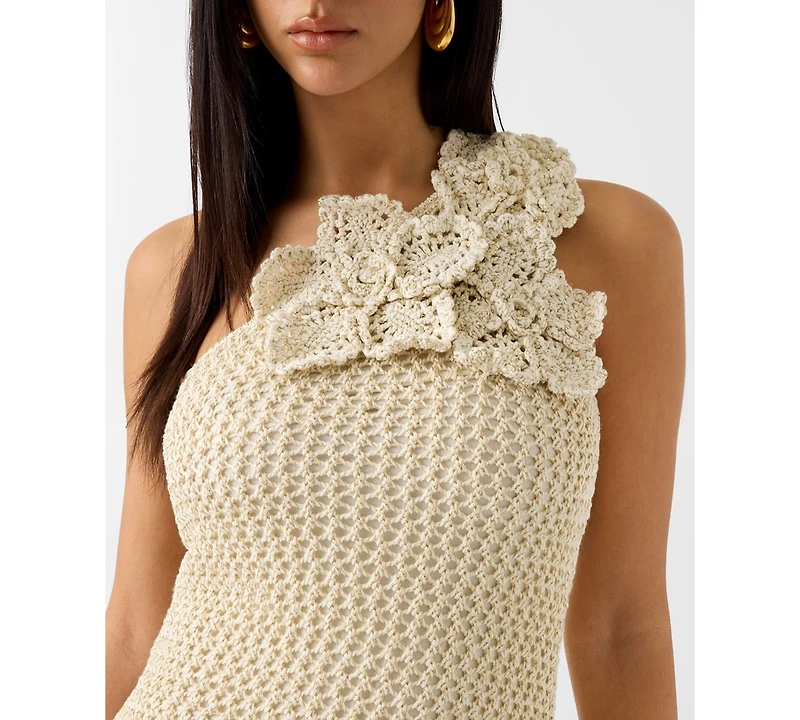 Guess Women's Alicia Sleeveless One-Shoulder Crochet Flower Mesh Stitch Dress
