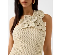 Guess Women's Alicia Sleeveless One-Shoulder Crochet Flower Mesh Stitch Dress