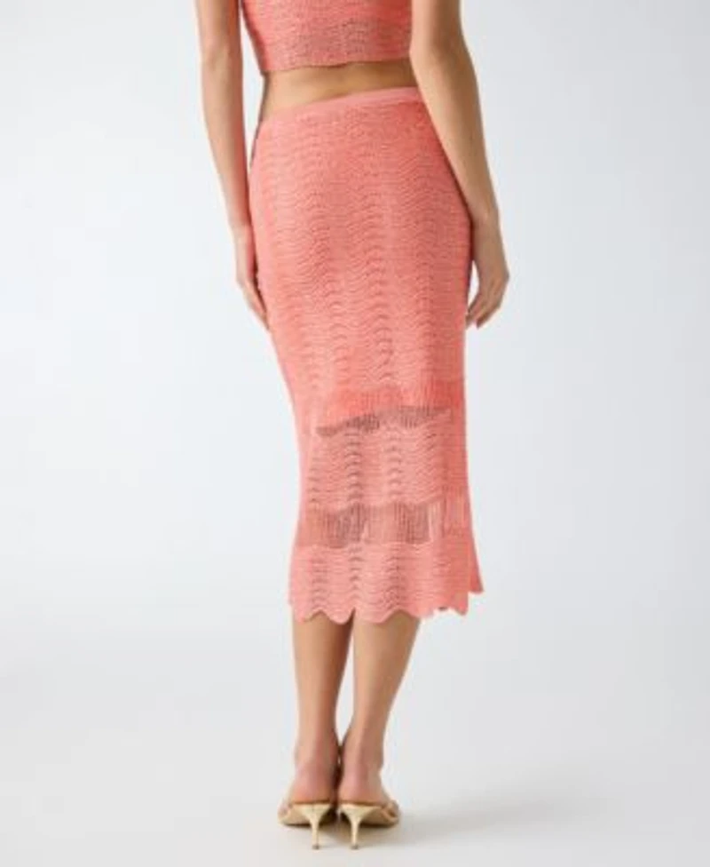 Guess Womens Olivia Pointelle Sequin Sleeveless Crop Top Sweater Skirt