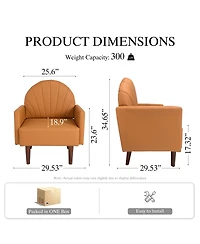 Streamdale Furniture Contemporary Shell-Shaped Pu Leather Armchair with Wooden Legs