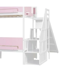 Streamdale Furniture House-Shaped Bed with Slide, Storage Stairs