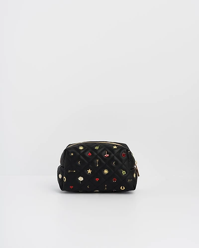 Fable England Women's Quilted Celestial Embroidered Pouch