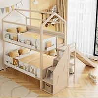 Streamdale Furniture House-Shaped Wooden Bunk Bed with Slide, Storage Stairs