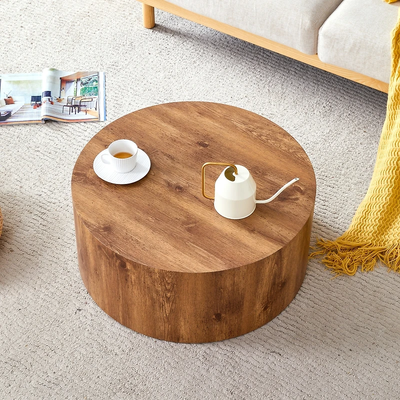 Streamdale Furniture Simple Wood Grain Cylindrical Coffee Table, 23.6" x 11.8