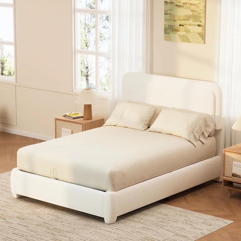 Streamdale Furniture Boucle Cloud Platform Bed with Adjustable Height Headboard
