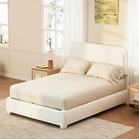Streamdale Furniture Boucle Cloud Platform Bed with Adjustable Height Headboard