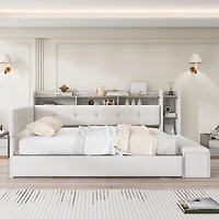 Streamdale Furniture Upholstered Daybed with Trundle, Storage, Usb and Led Lights