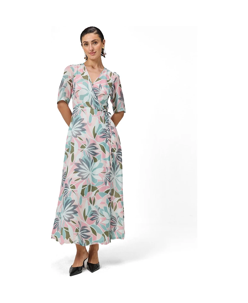 Reistor Women's Floral Print A-Line Wrap Maxi Dress