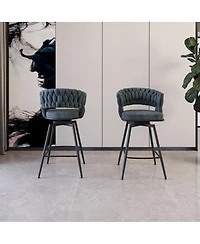 Streamdale 26" Suede Woven Swivel Bar Stools with Back and Footrest, Set of 2 (Blue)