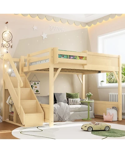 Streamdale Furniture Solid Wood Loft Bed with Wardrobe, Storage, and Stairs