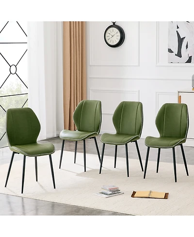 Streamdale Furniture Set Retro Olive Green Pu Dining Chairs with Metal Legs