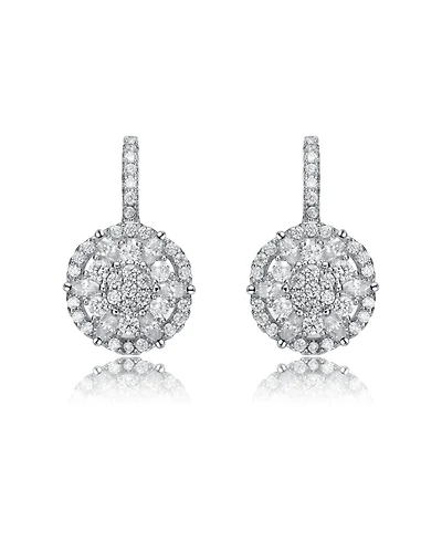 Rachel Glauber White Gold Plated Cz Flower Cluster Halo Dangle Earrings