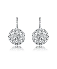 Rachel Glauber White Gold Plated Cz Flower Cluster Halo Dangle Earrings