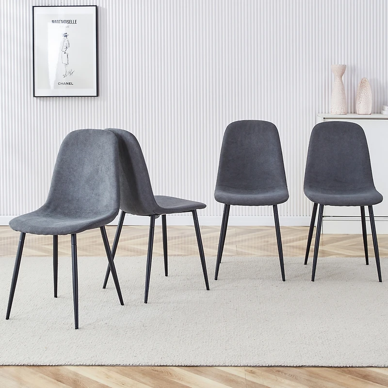 Streamdale Furniture Set of 4 Modern Linen Dining Chairs with Sturdy Metal Legs