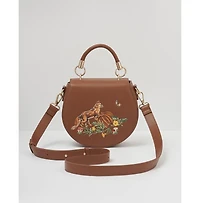 Fable England Women's Fox and Pumpkin Embroidered Tan Saddle Bag