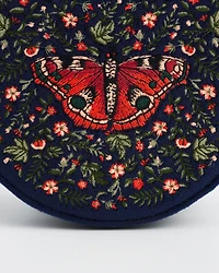 Fable England Women's Butterfly Velvet Embroidered Circle Jewellery Box