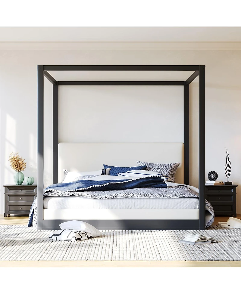 Streamdale Furniture Canopy Platform Bed with Upholstered Headboard