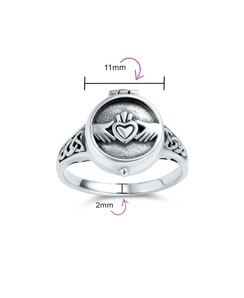 Bling Jewelry Claddagh Locket Ring Celtic Heart Memorial Keepsake Oxidized .925 Sterling Silver